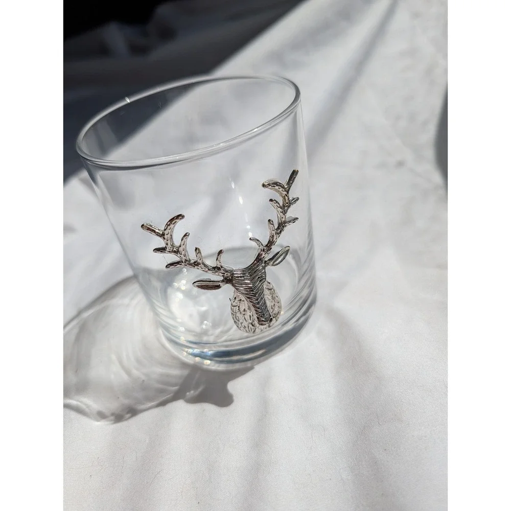 Stag Deer Handled Whiskey Glass 12oz Glass Tumbler Barware Chrome 4